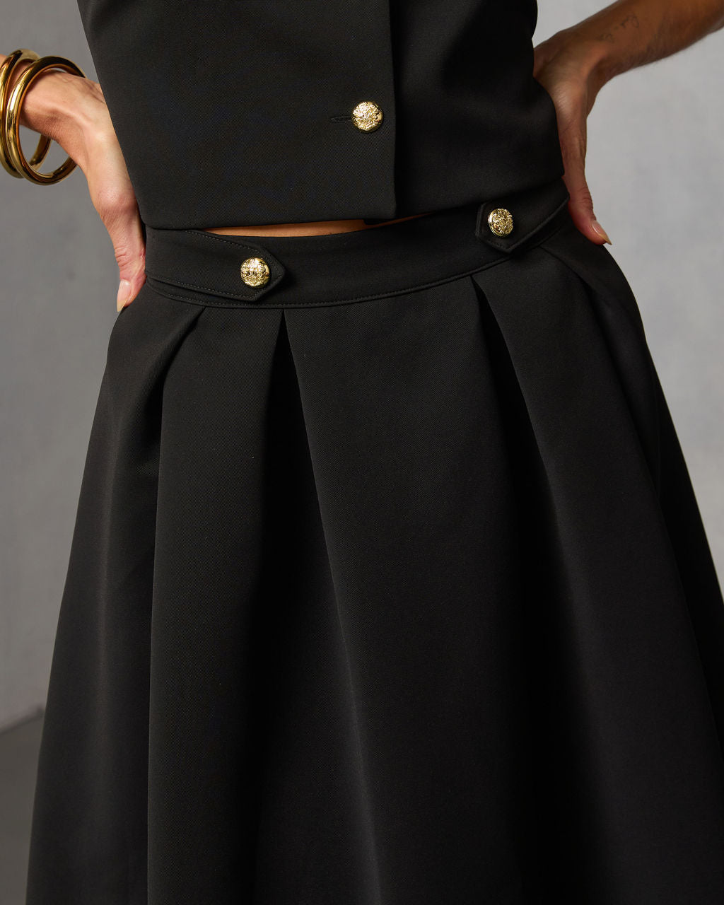 Velmira Pleated Flare Midi Skirt