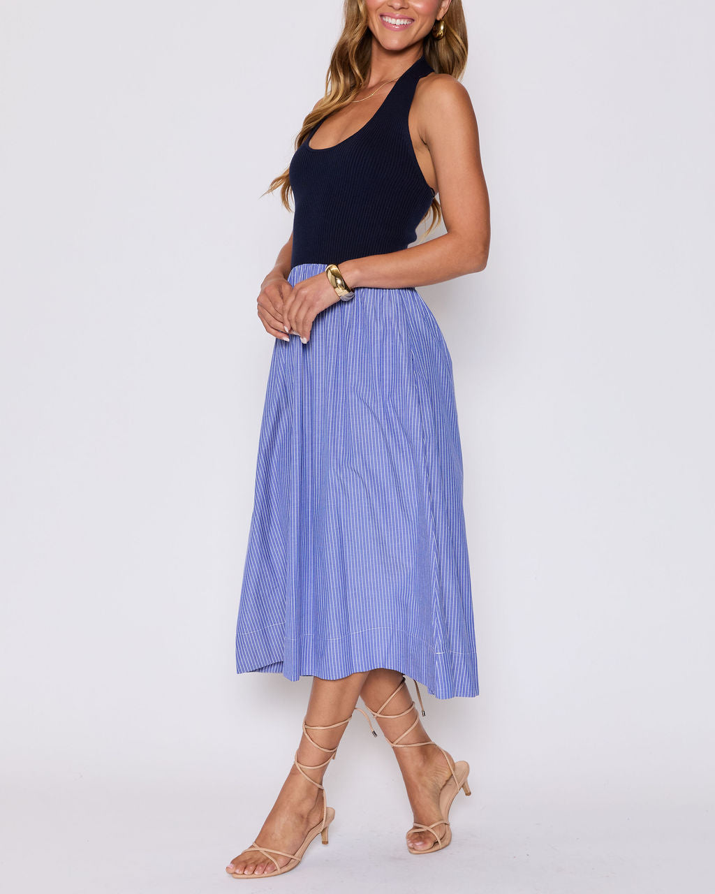 Piper Contrast Knit Halter Maxi Dress