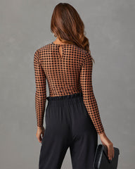 All The Craze Velvet Mesh Houndstooth Bodysuit
