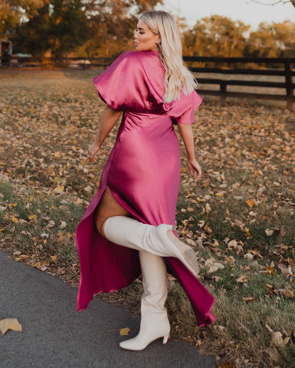 Theia Satin V-Neck Maxi Dress