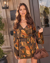 Spicewood Printed Wrap Tie Mini Dress