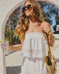Santorini Breeze Strapless Eyelet Crop Top