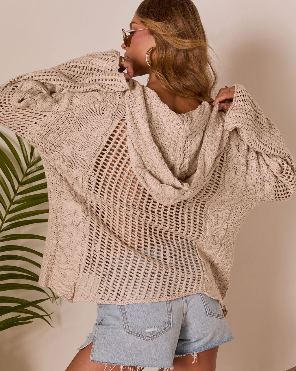 Solaris Hooded Cable Knit Perforated Sweater
