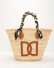 Hollen Scarf Wrapped Straw Tote Bag