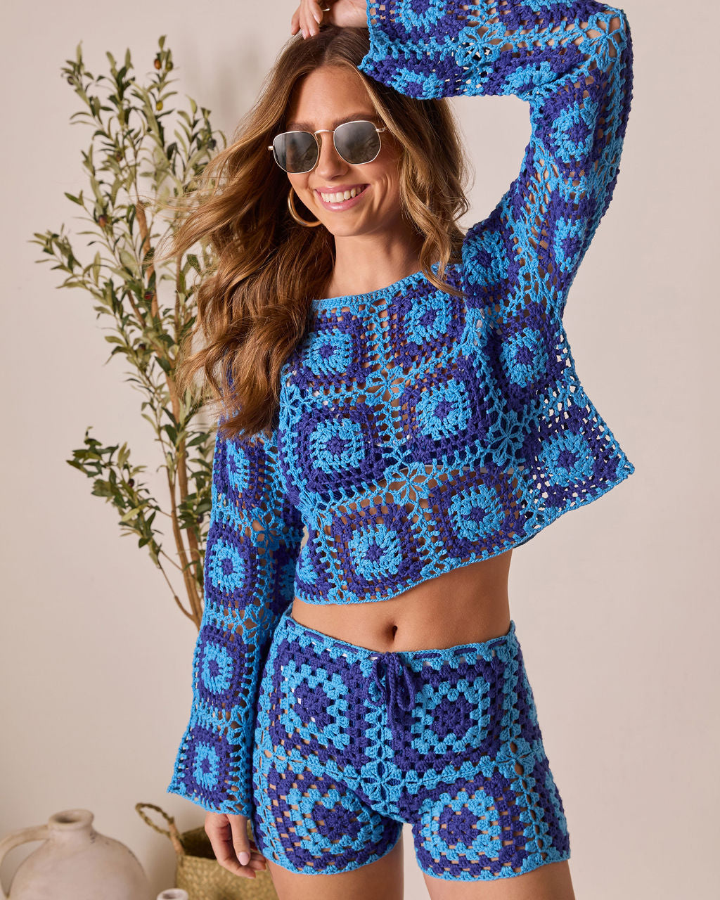 Clio Geometric Crochet Cover Up Top