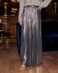 Maxeen Pleated Metallic Maxi Skirt