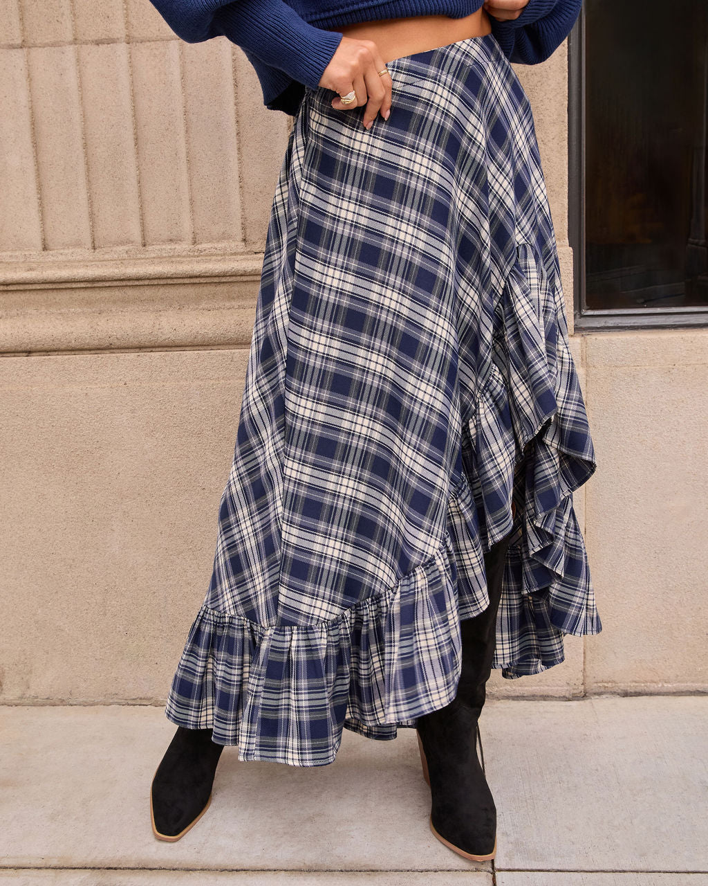 Fiorah Plaid High Low Midi Skirt