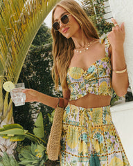 Solera Tropical Print Smocked Cropped Tank