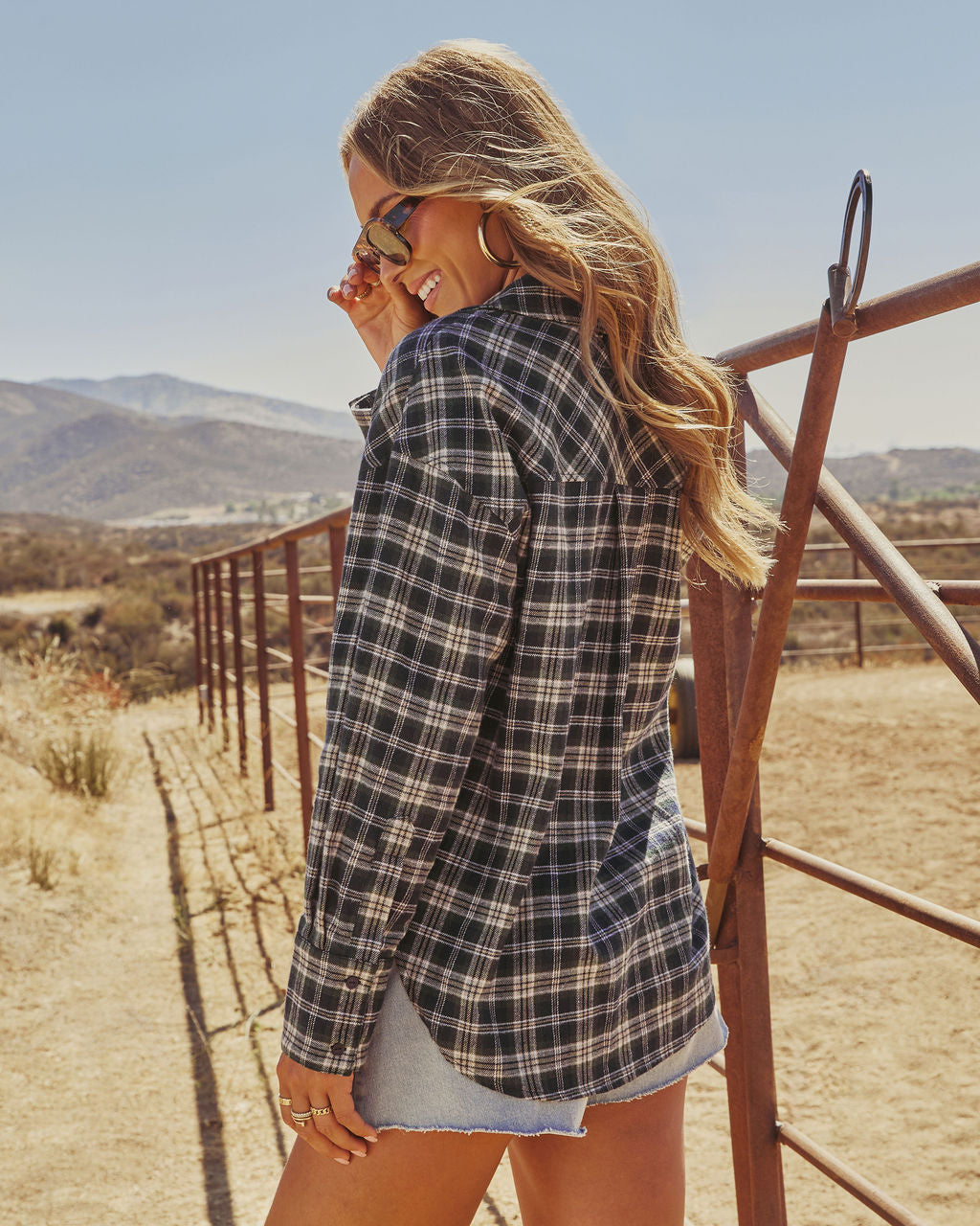 Moonshine Plaid Button Down Top