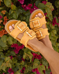 Ceren Fuzzy Trim Buckle Sandals