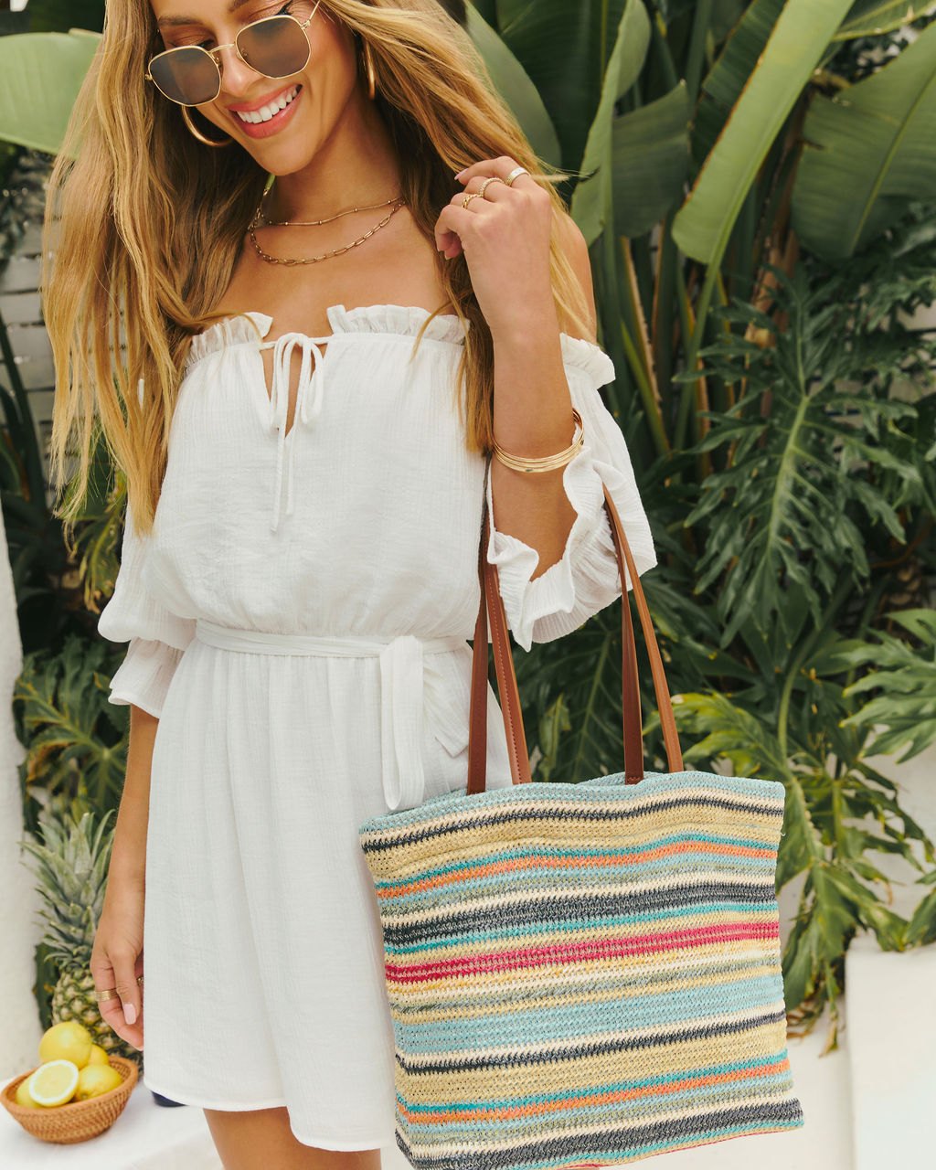 Sunset Somewhere Striped Beach Tote Bag