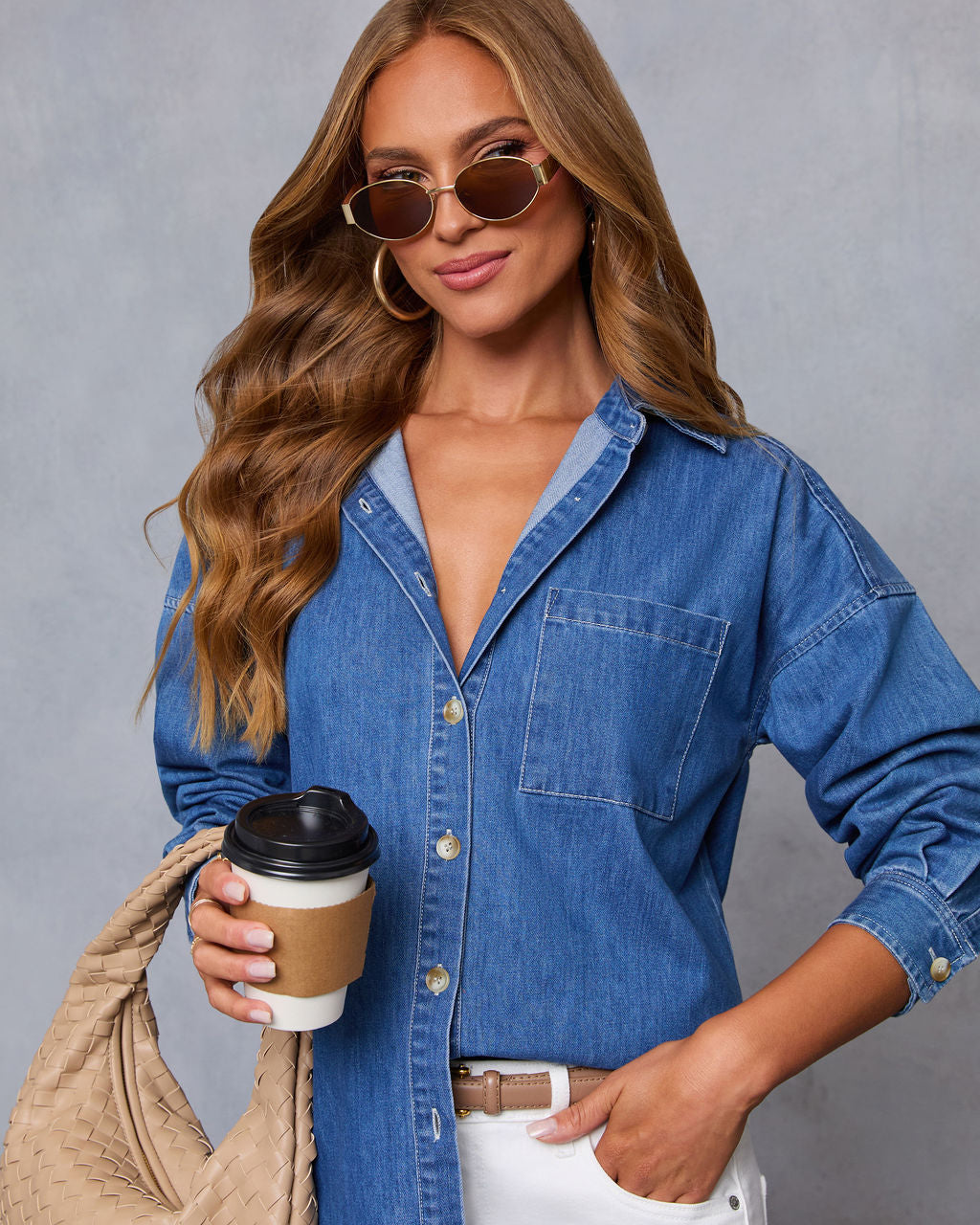 Balina Denim Button Down Top