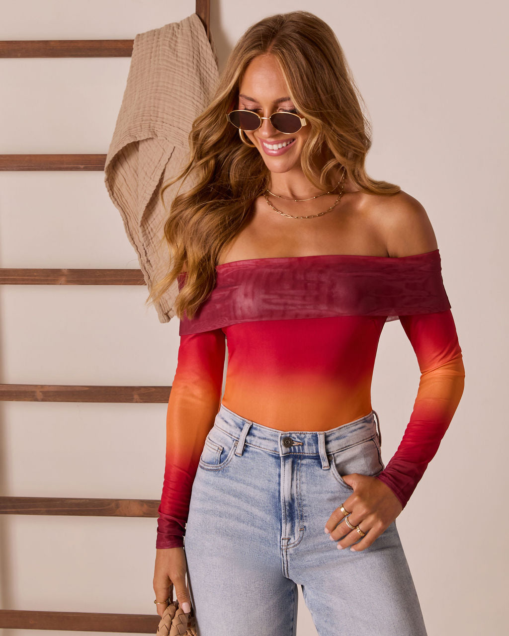 First Kiss Off The Shoulder Ombre Top