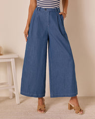 Celadine Wide Leg Pleated Chambray Pants