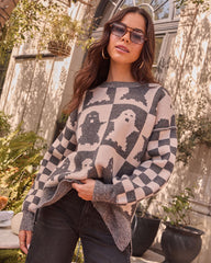 Checkered Spirits Intarsia Knit Ghost Sweater