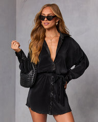 Aster Plisse Button Down Shirt Dress