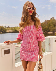 Rosie Gingham Off The Shoulder Mini Dress
