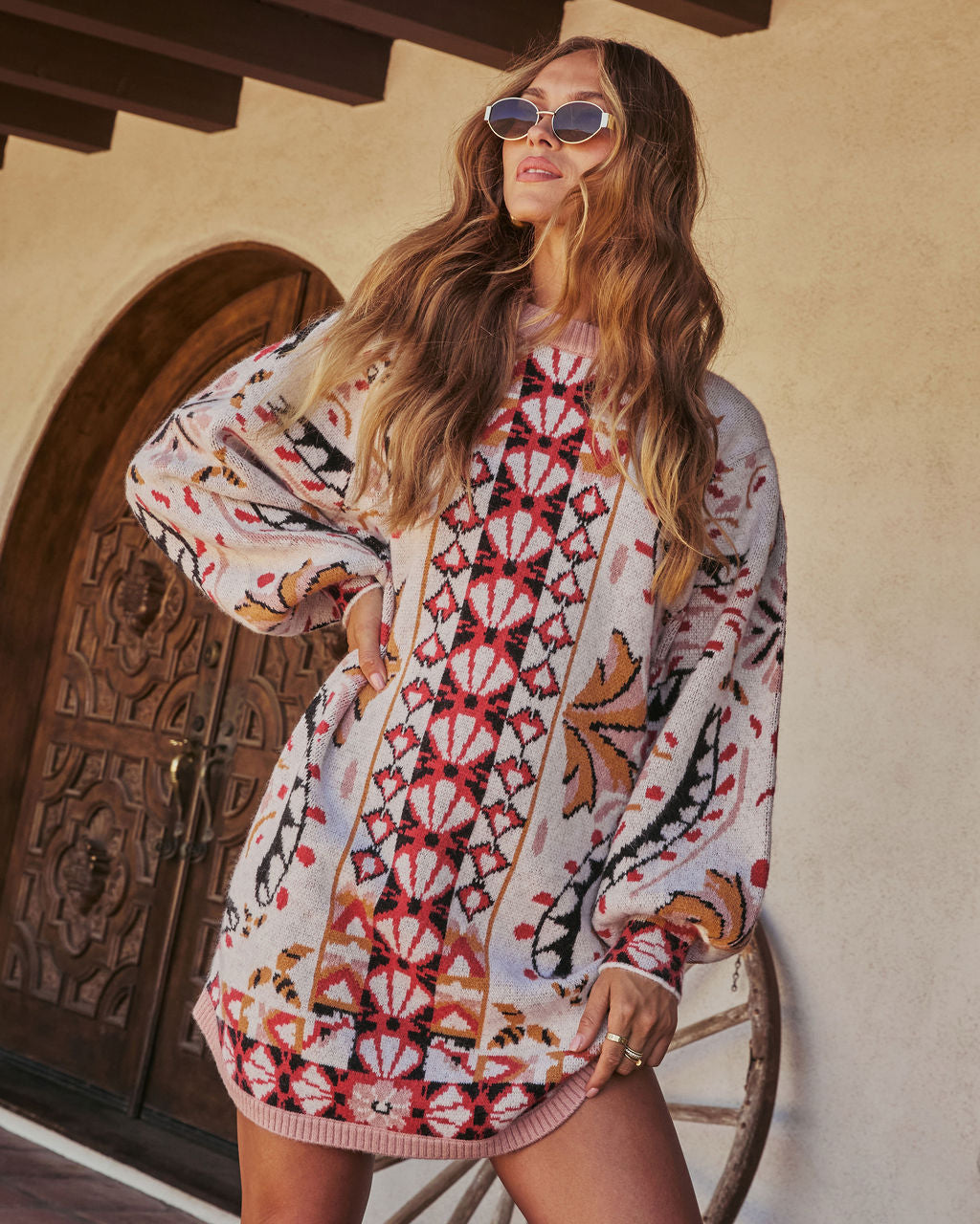 End of Light Abstract Print Mini Sweater Dress