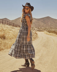 Lindah Smocked Plaid Maxi Dress