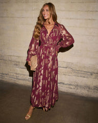 Vionette Printed Wrap Tie Maxi Dress