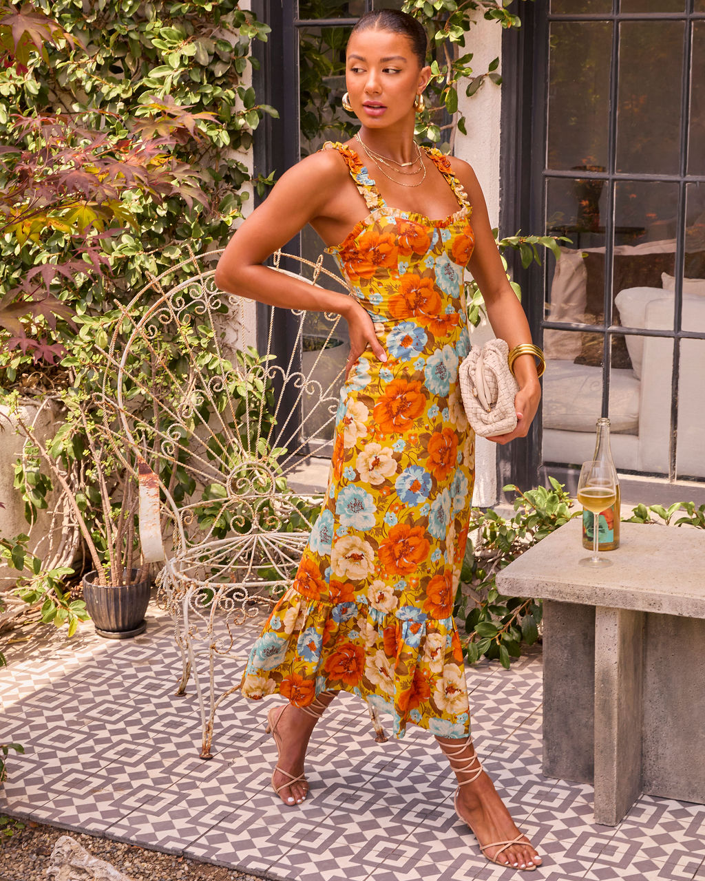 My Fair Lady Floral Ruffle Maxi Dress