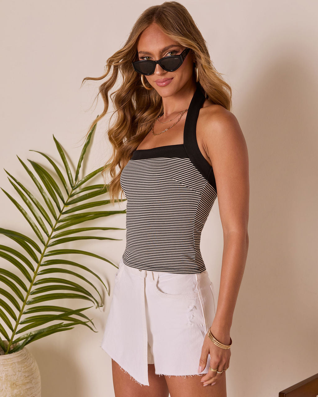 Jaxie Striped Halter Neck Tank