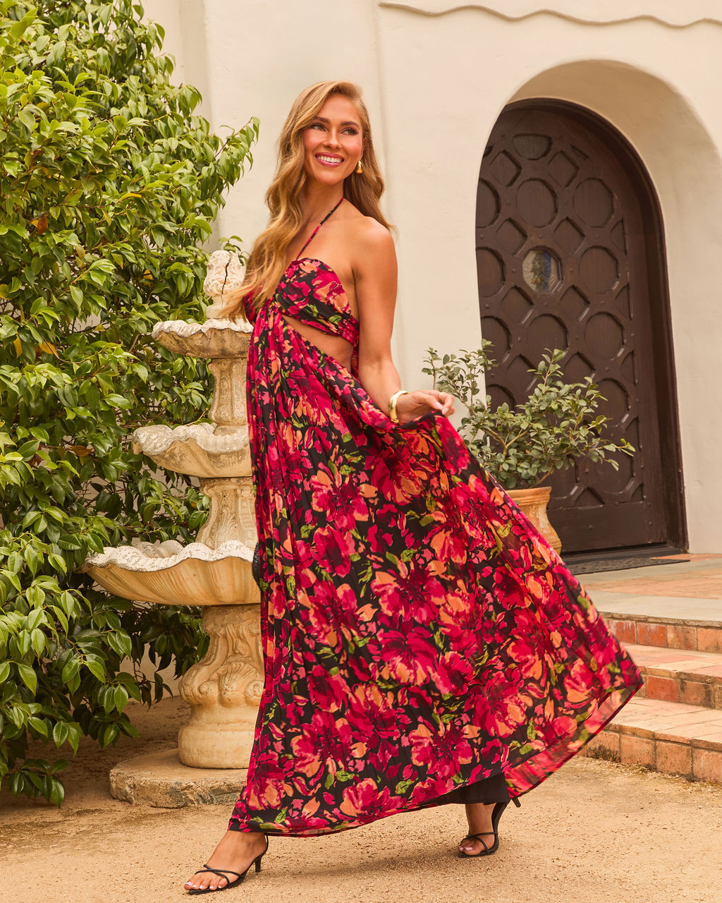 Eline Pleated Cutout Halter Maxi Dress