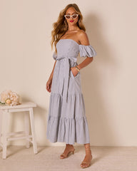 Annah Striped Off The Shoulder Maxi Dress