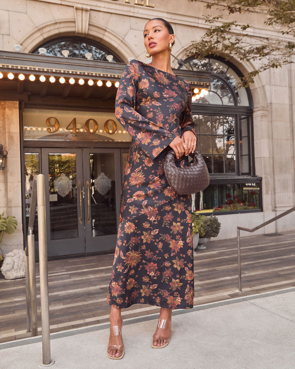 Fallen Leaves Printed Maxi Dress