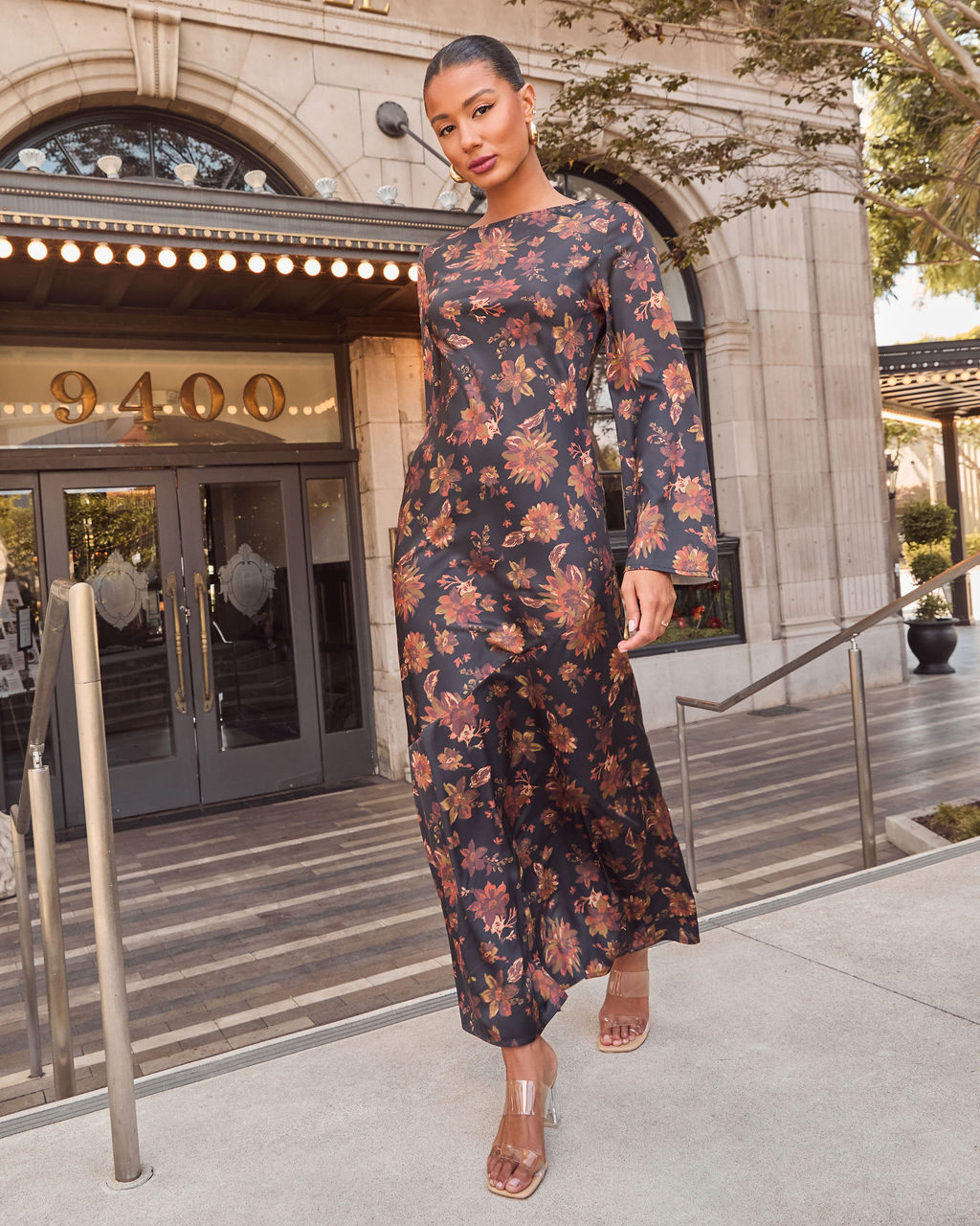 Fallen Leaves Printed Maxi Dress