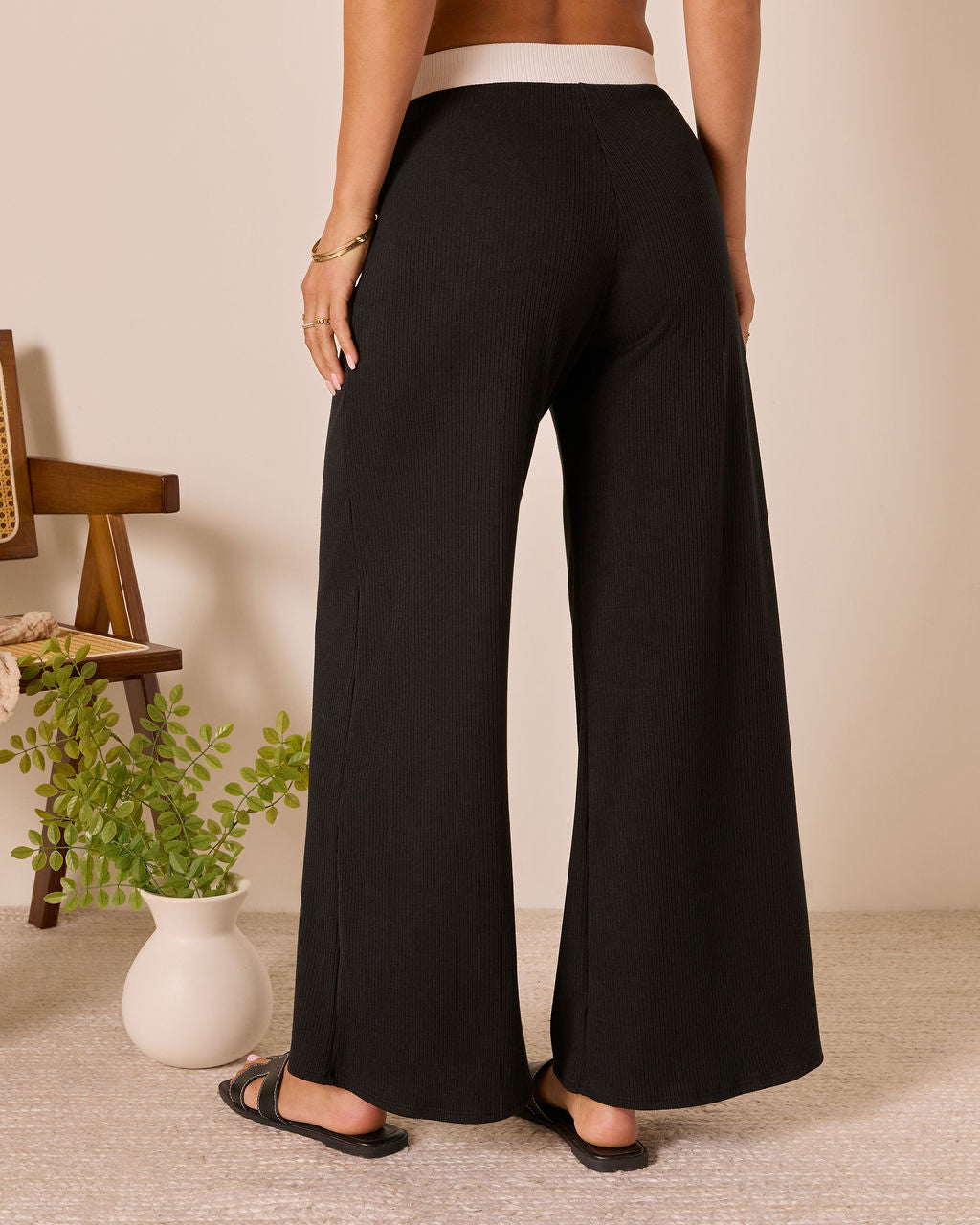 Tricia Contrast Waist Wide Leg Pants