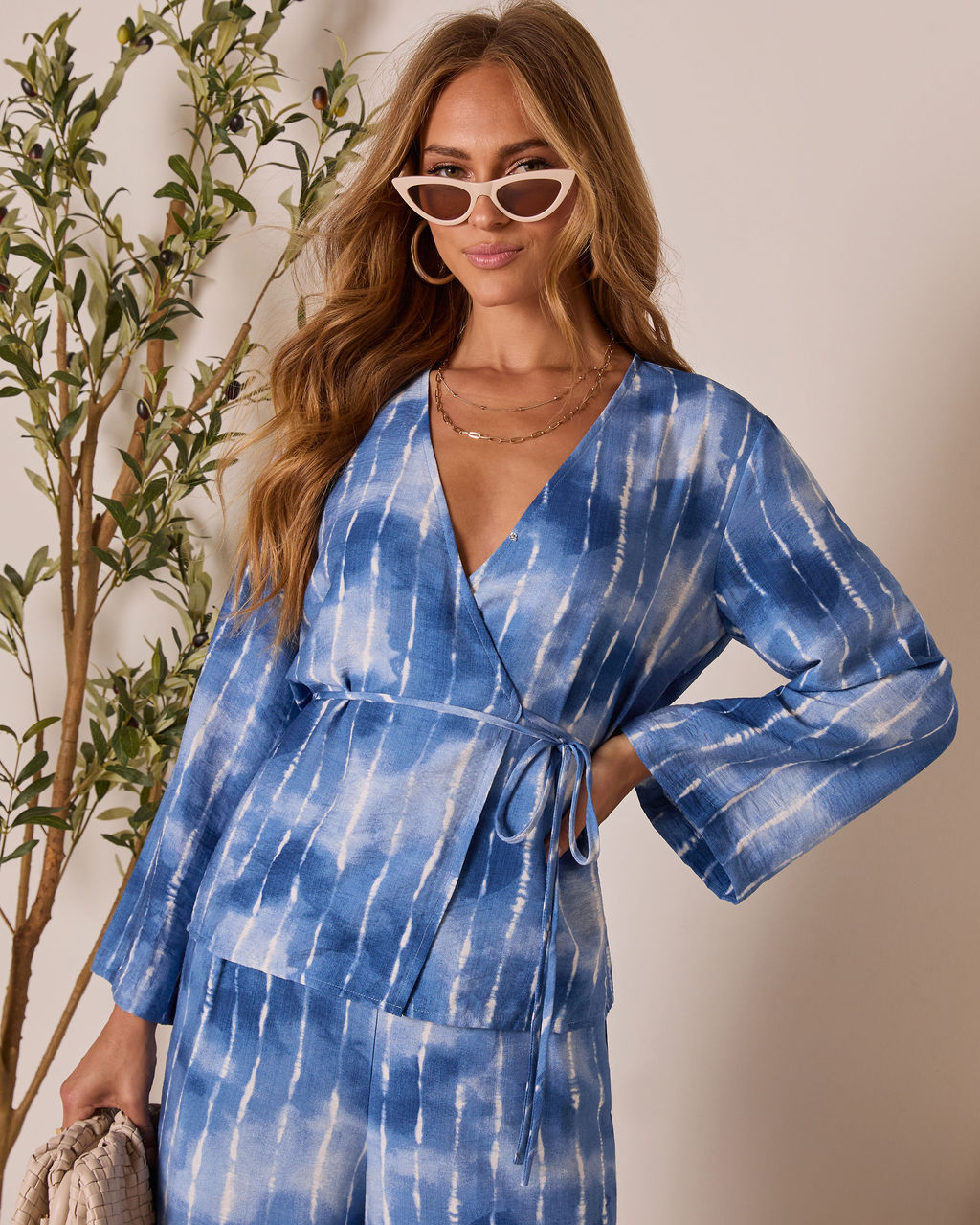 Loulen Striped Tie Dye Wrap Top