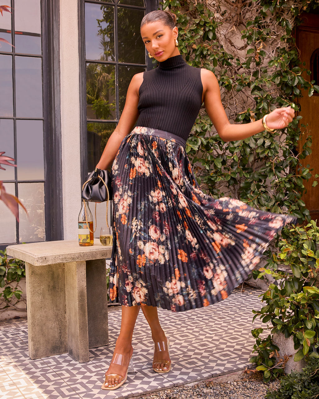 Dearest Bloom Plisse Midi Skirt