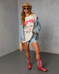 Cowboys and Beer Distressed Oversized Graphic Tee