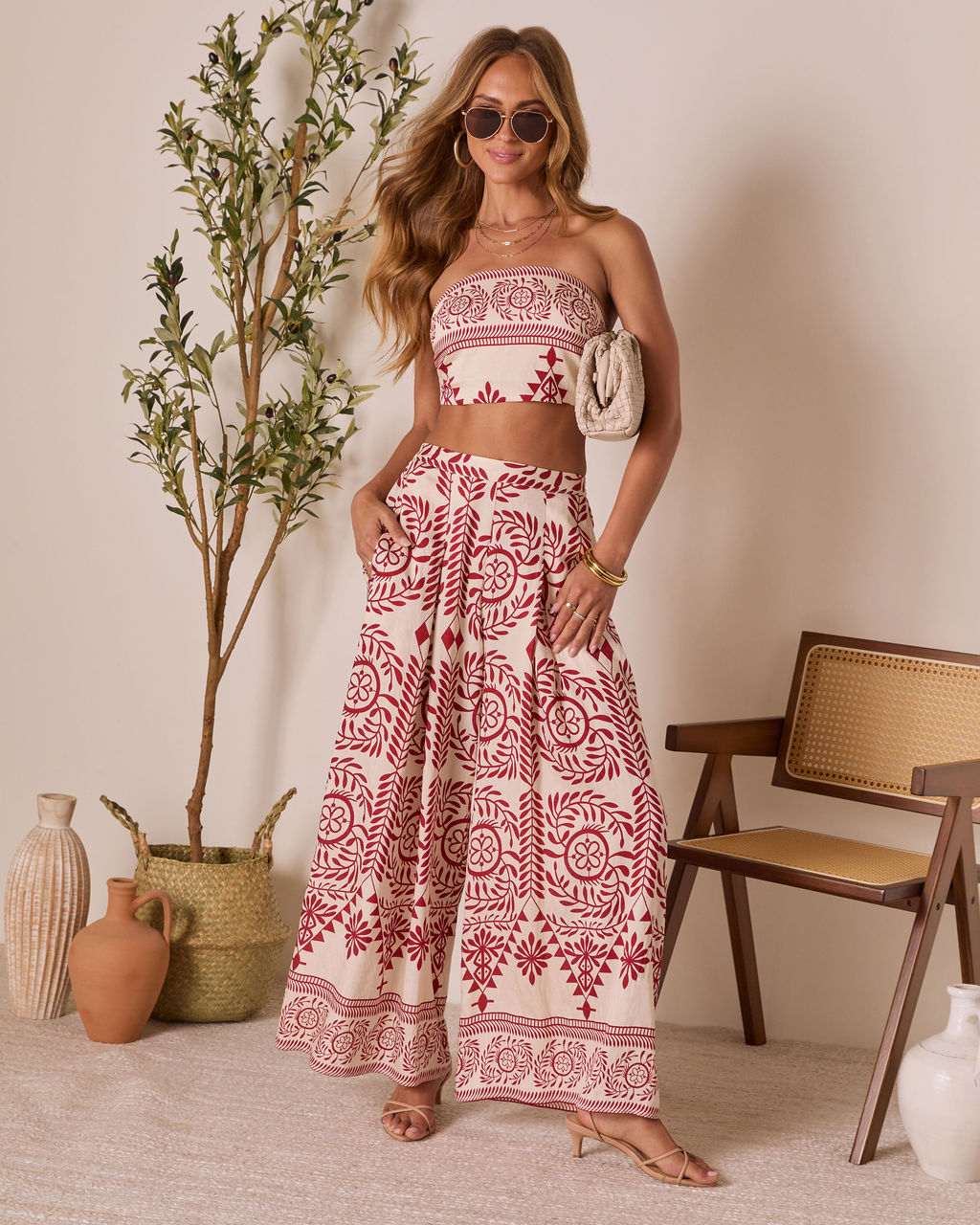 Homestead Printed Strapless Crop Top
