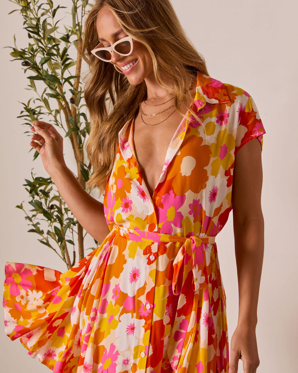 Sunset Palette Waist Tie Mini Dress