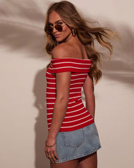 Strawberry Tide Striped Off The Shoulder Top