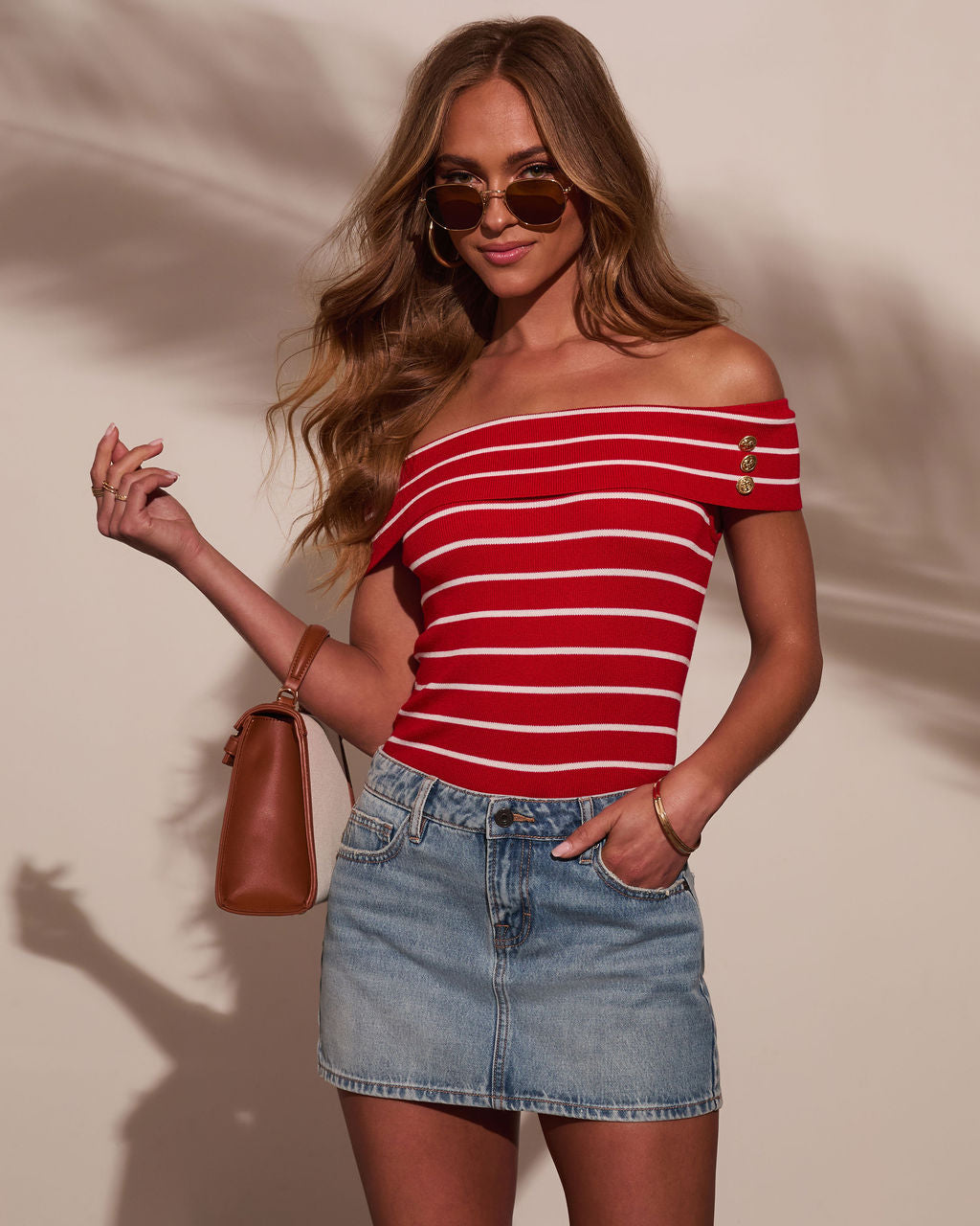Strawberry Tide Striped Off The Shoulder Top