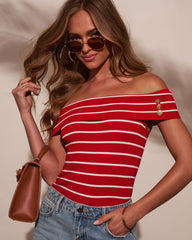Strawberry Tide Striped Off The Shoulder Top