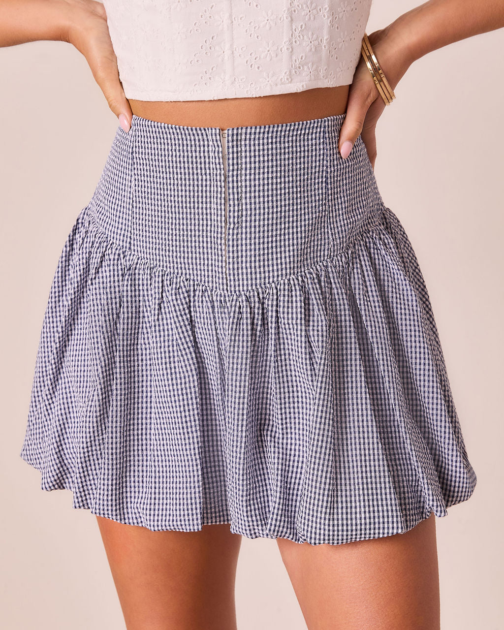 Shellie Gingham Bubble Hem Mini Skirt