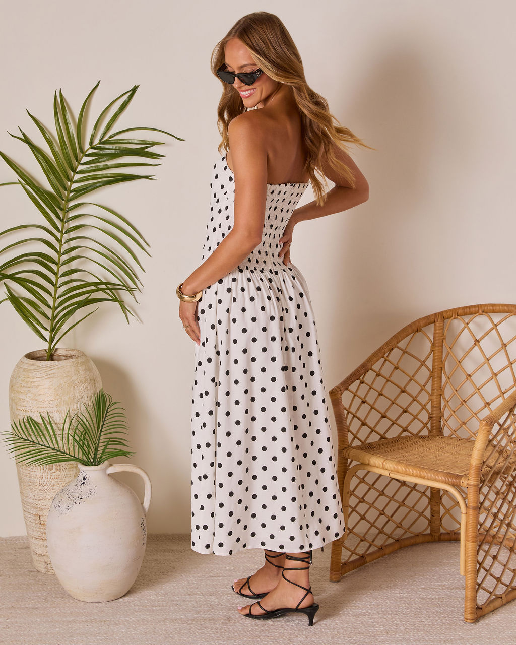 Kristena Drop Waist Polka Dot Midi Dress