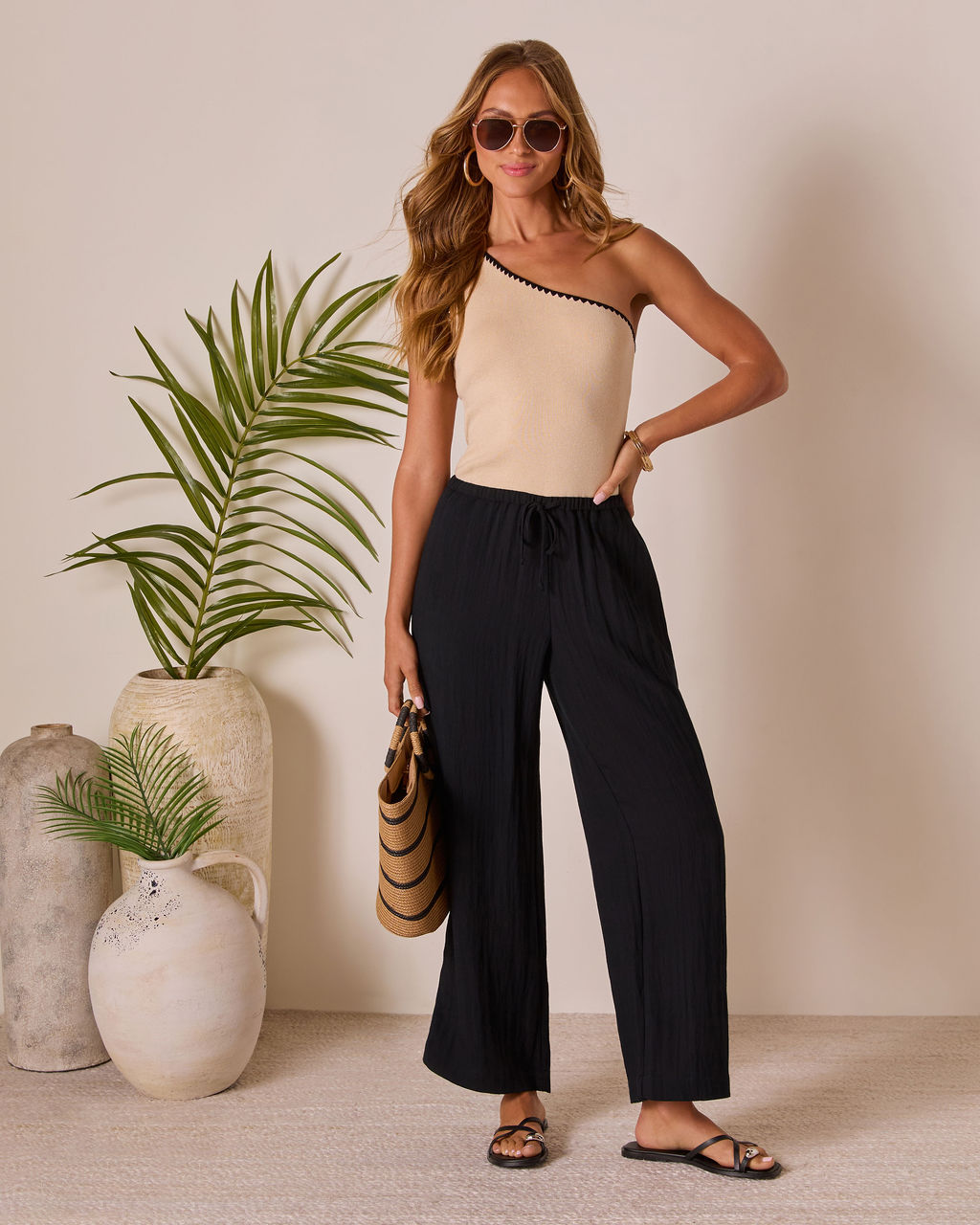 Sloane Contrast One Shoulder Top