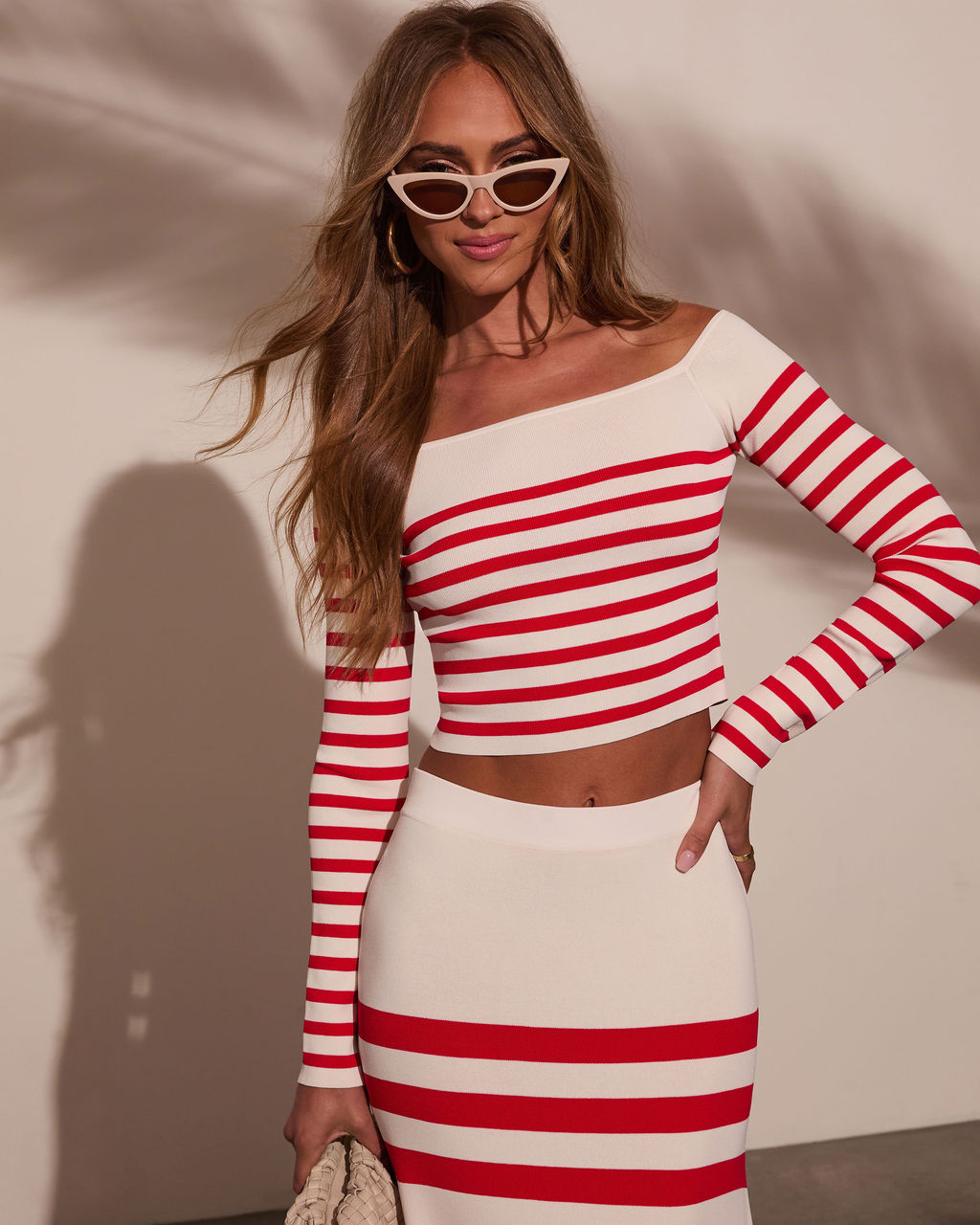 Montez Striped Off The Shoulder Top