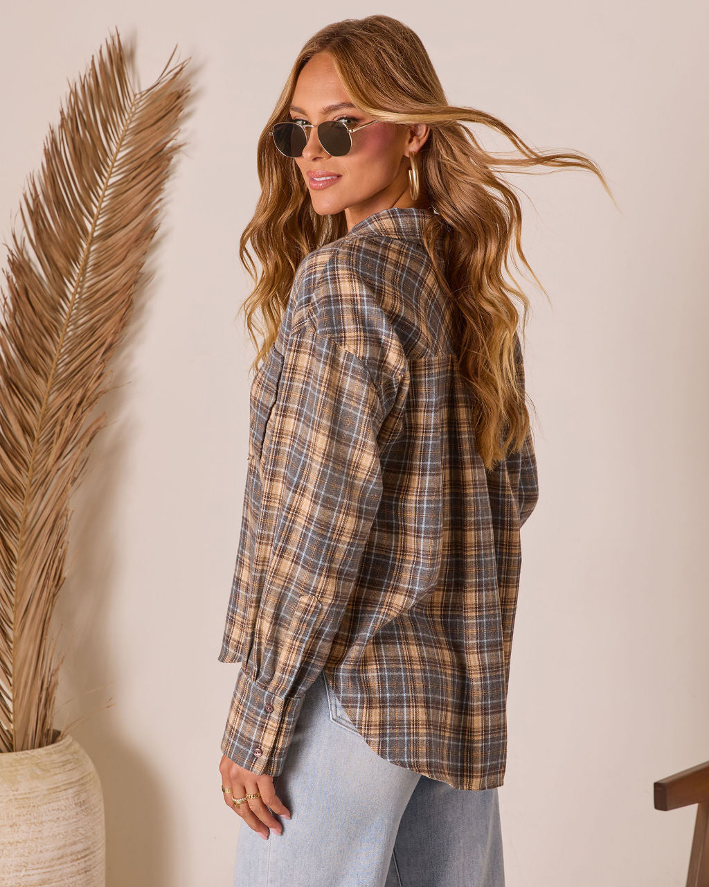 Ecole Plaid Button Down Top