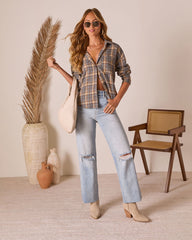 Ecole Plaid Button Down Top