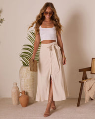 Silken Breeze Waist Tie Midi Skirt