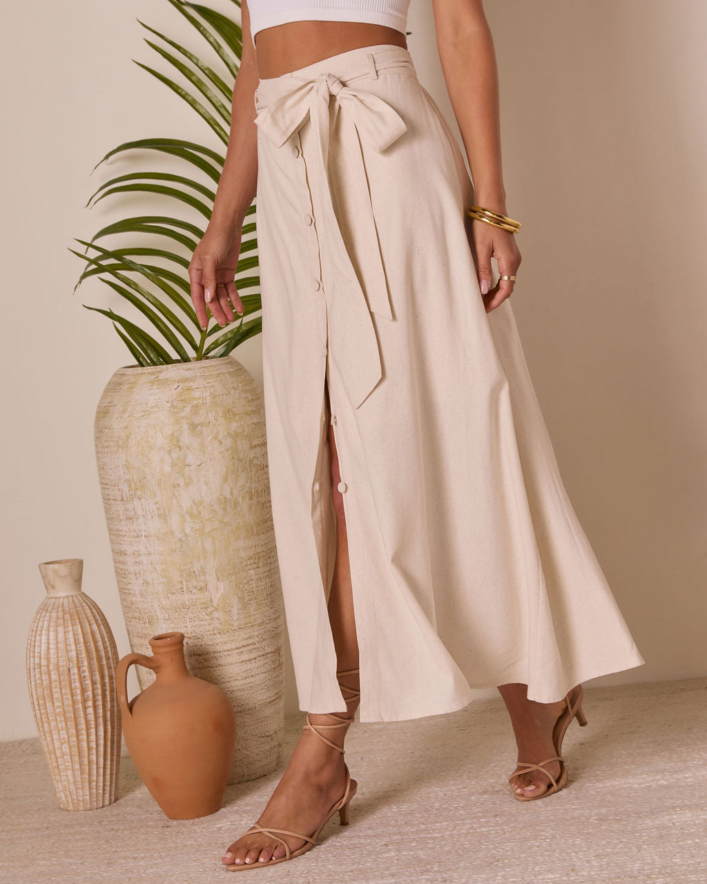 Silken Breeze Waist Tie Midi Skirt