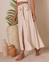 Silken Breeze Waist Tie Midi Skirt