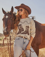 Canyon Prairie Cowboy Boot Motif Sweater