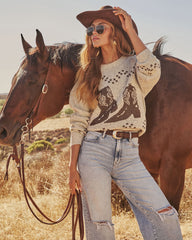 Canyon Prairie Cowboy Boot Motif Sweater